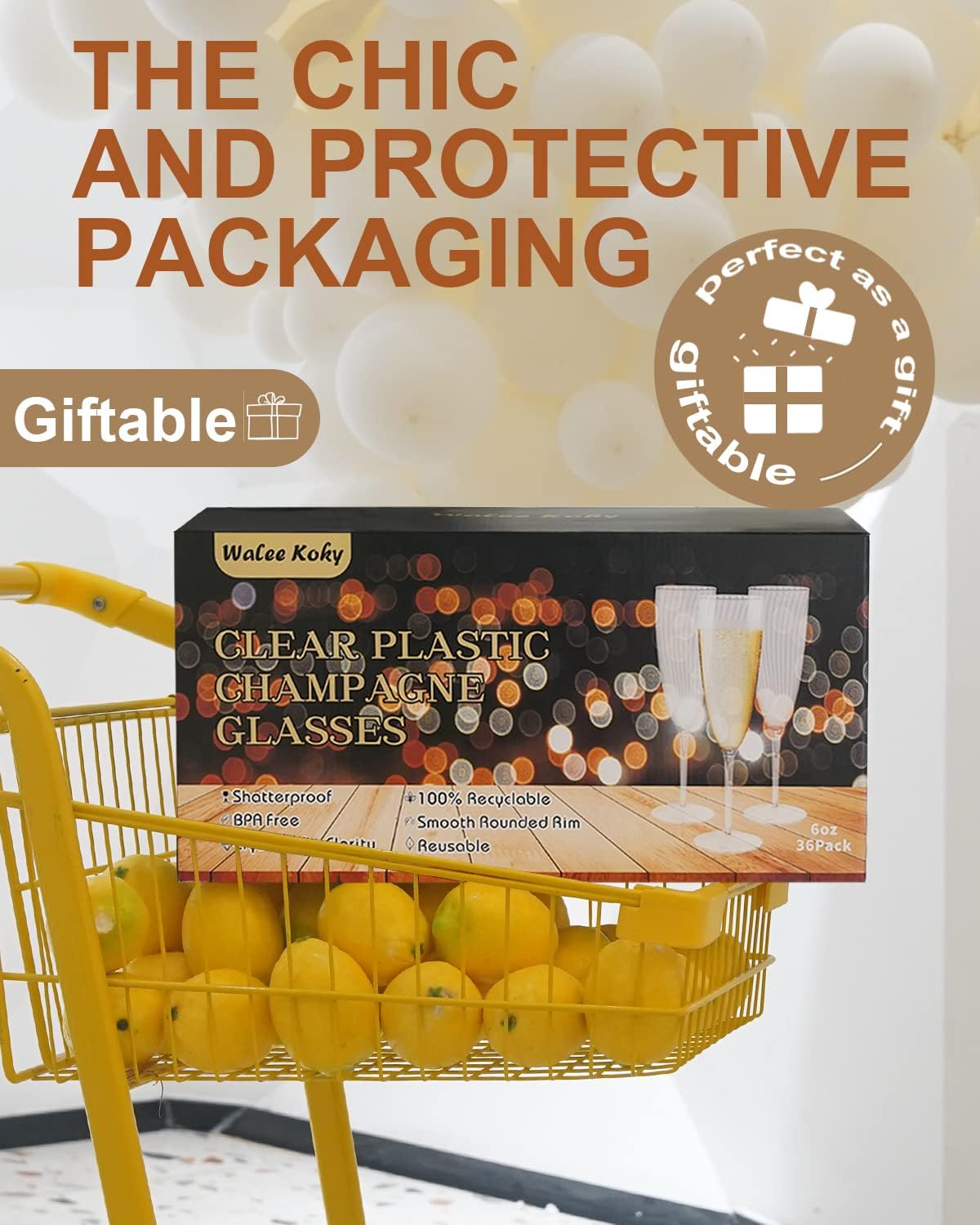 Plastic Champagne Flutes, 36 PCS Clear Disposable Wine Glasses Reusable Plastic Cocktail Cups for