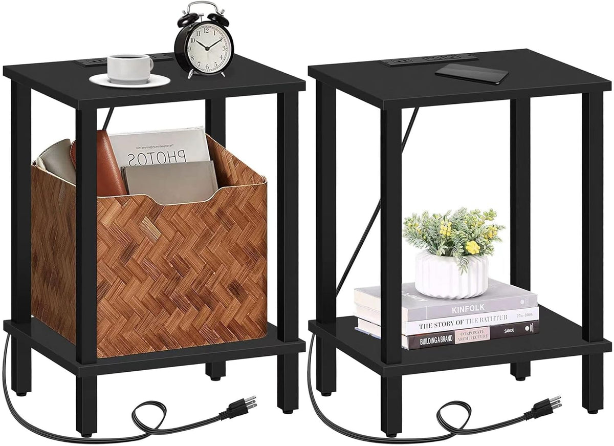TUTOTAK End Table with Charging Station, Set of 2, Side Table with USB Ports and Outlets