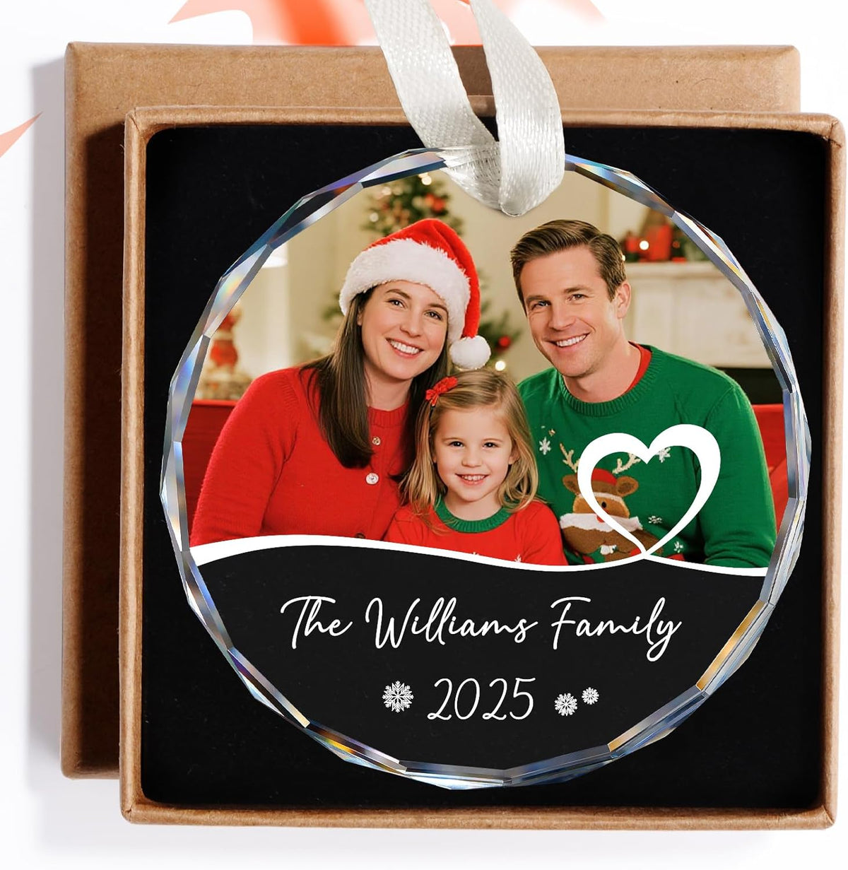 Personalized Family Ornament 2025, Photo Ornaments for Tree Decorations, Wedding Gifts for Couples