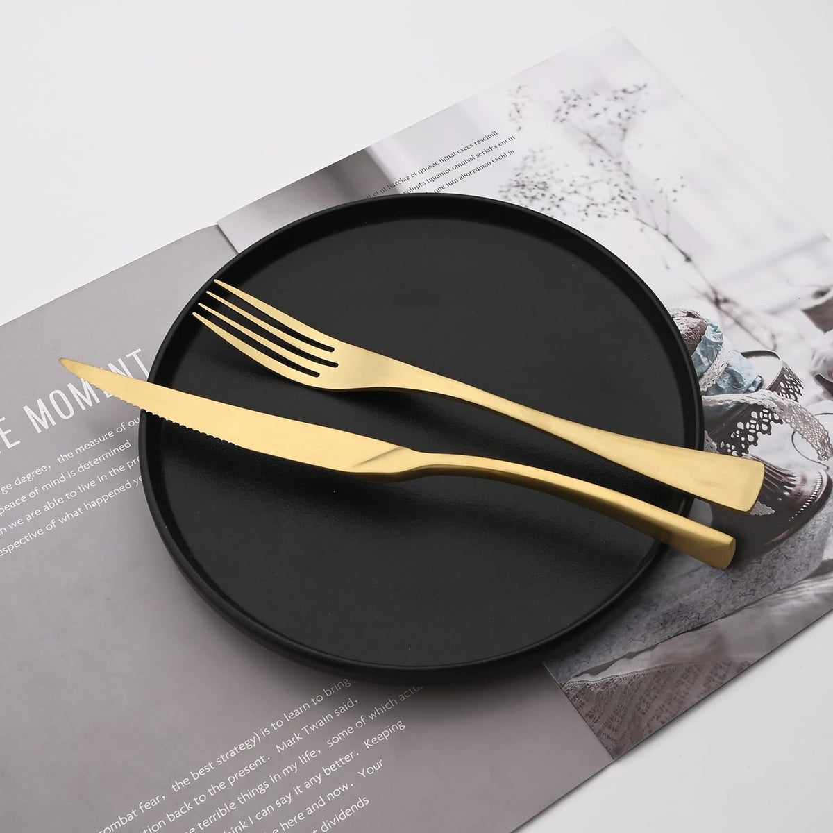 Luxury 18/10 Stainless Steel Matte Champagne gold Flatware Set - Silverware Cutlery Utensil Set