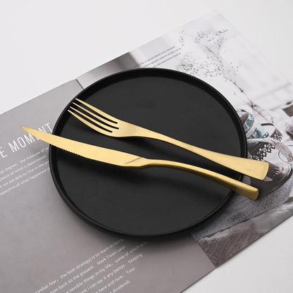Luxury 18/10 Stainless Steel Matte Champagne gold Flatware Set - Silverware Cutlery Utensil Set