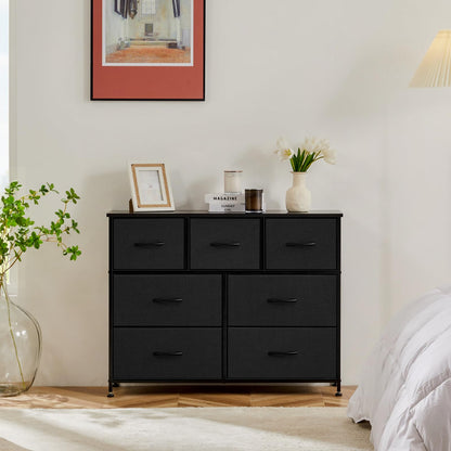 Sweetcrispy 7 Drawer Fabric Dresser for Bedroom Storage with Bins, Black
