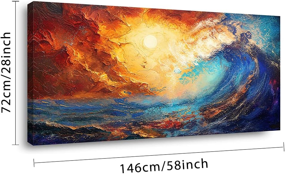 LASMOND Abstract Ocean Wall Art for Living Room Beautiful Blue Sea Wave Seawater Colorful Sky