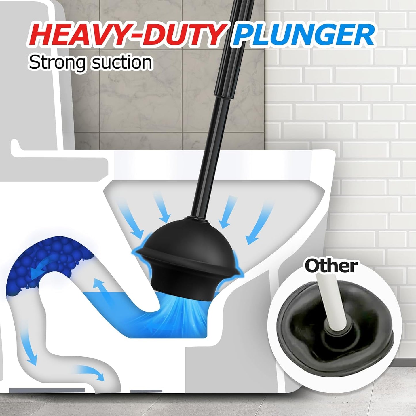 2Pack 2 in 1 Toilet Brush and Plunger Set, Extended Handle Plunger,Toilet Bowl Brush Plunger