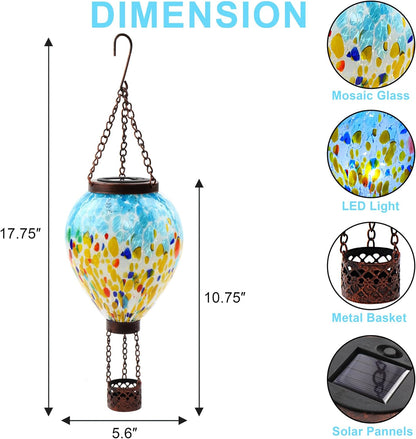 VOREEN Solar Hot Air Balloon Glass Lantern – Hand Blown Multicolor Glass Outdoor Hanging Light