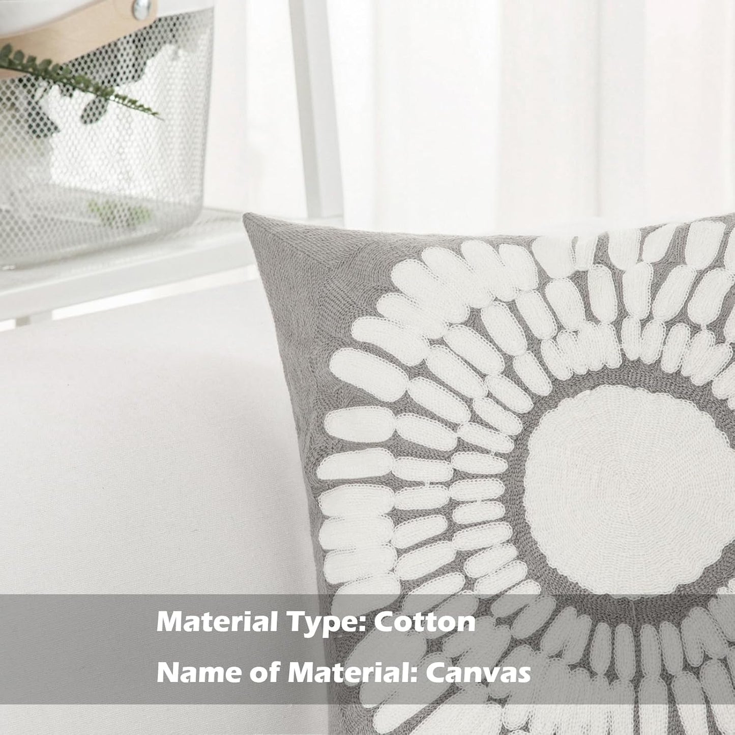 HWY 50 Grey Gray Decorative Throw Pillow Covers 18x18 Inch (1 Piece), Modern Embroidered Cotton