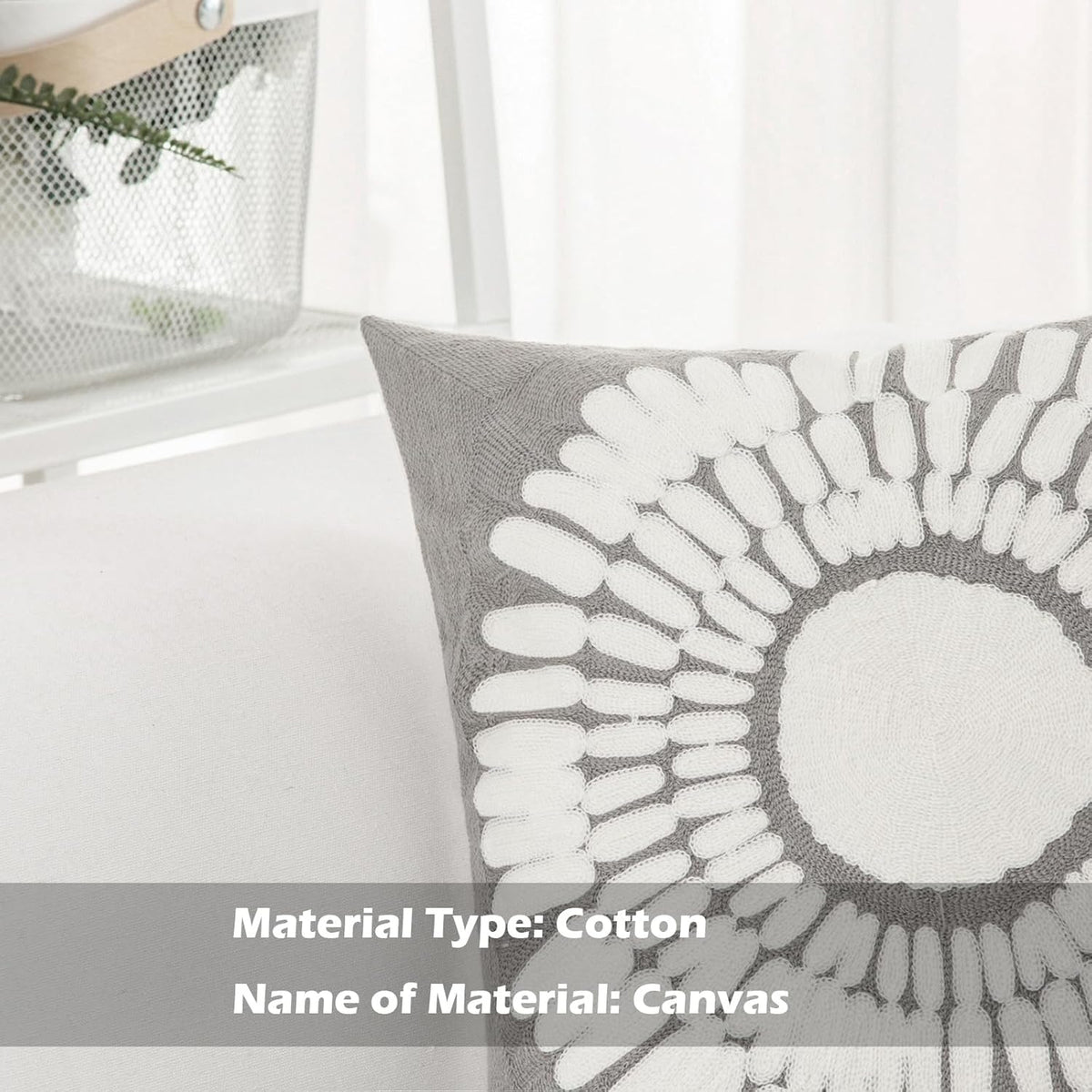 HWY 50 Grey Gray Decorative Throw Pillow Covers 18x18 Inch (1 Piece), Modern Embroidered Cotton