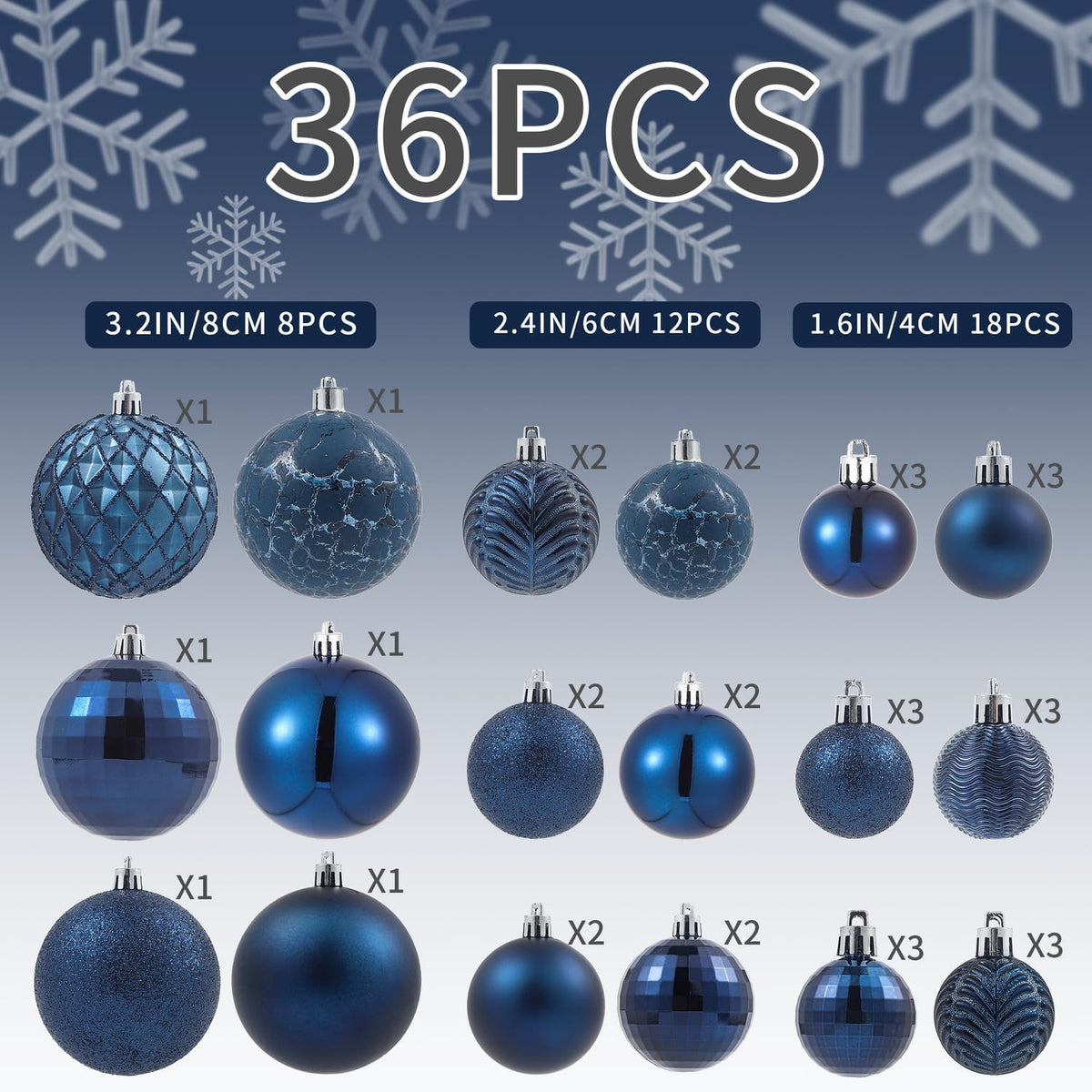 LANGXUN 36pcs Midnight Blue Christmas Tree Decorations Balls, Bolas De Navidad, 2025 Christmas