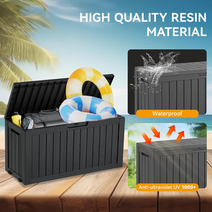 KAMABOKO Deck Box, 75 Gallon Resin Indoor and Outdoor Storage Boxes Waterproof for Garden Tools