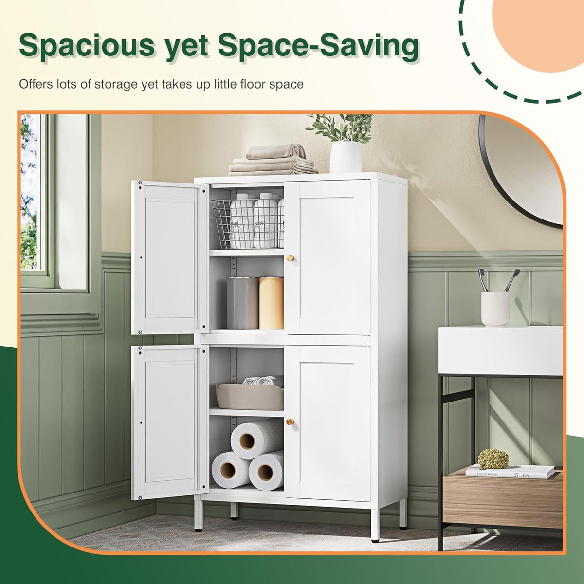 Letaya Storage Cabinet with Doors and Shelves,Small Freestanding Bathroom Floor Metal Cabinets