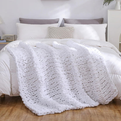 WESHIONGOO Chunky Knit Blanket Throw Knitted Throw Blankets for Couch Bed Fluffy Soft Blanket with