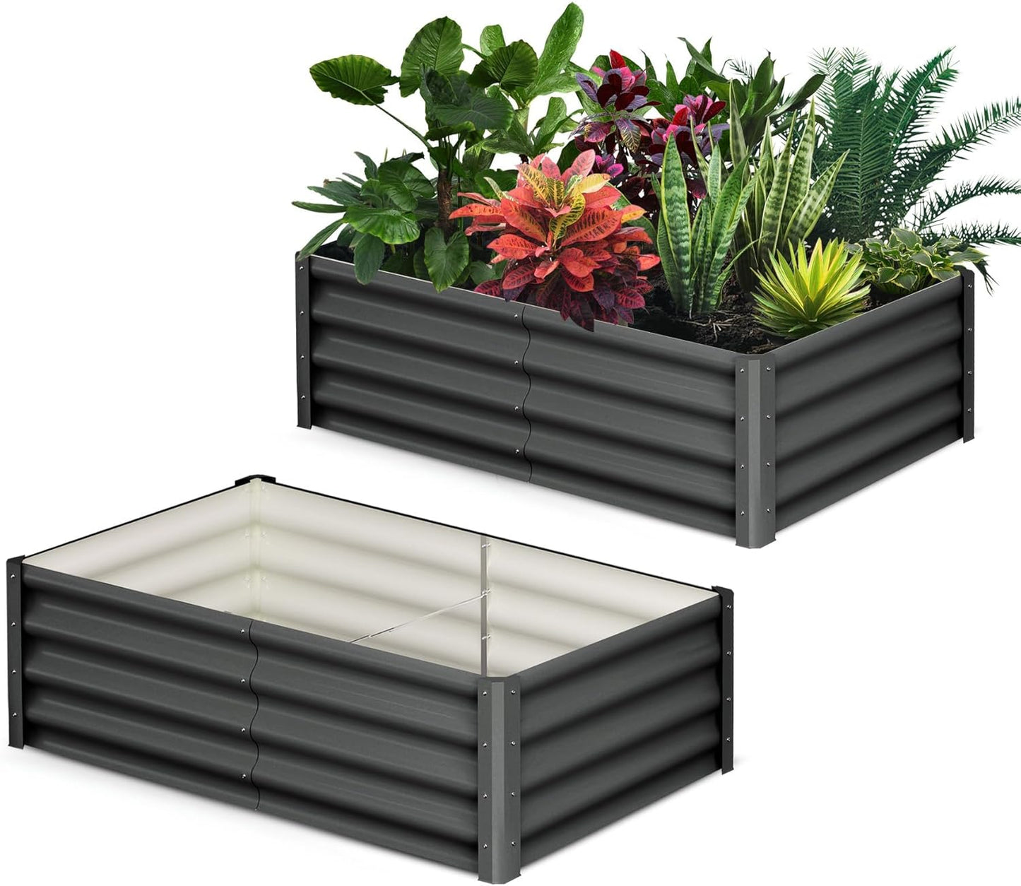 Large Outdoor Planter Boxes Kit Set of 2,6x3x1ft Galvanized Raised Bed Planter with Open-Ended Base