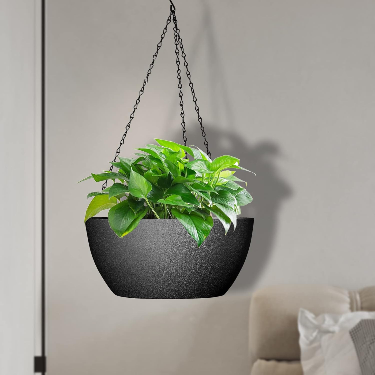 13 inch Large Hanging Planters Plant Pots for Outdoor Indoor Plants with Drainage Holes and Chain