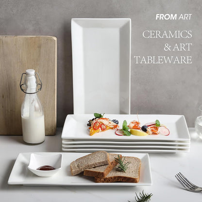 12" Serving Platters Set of 4, White Rectangular Plates, Ceramic Serving Tray, Stackable Large