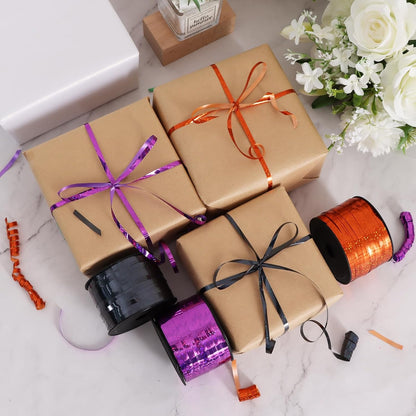 BEISHIDA 3 Pack 100 Yards Black Purlple Orange Curling Ribbon Balloon String Gift Wrapping Ribbon