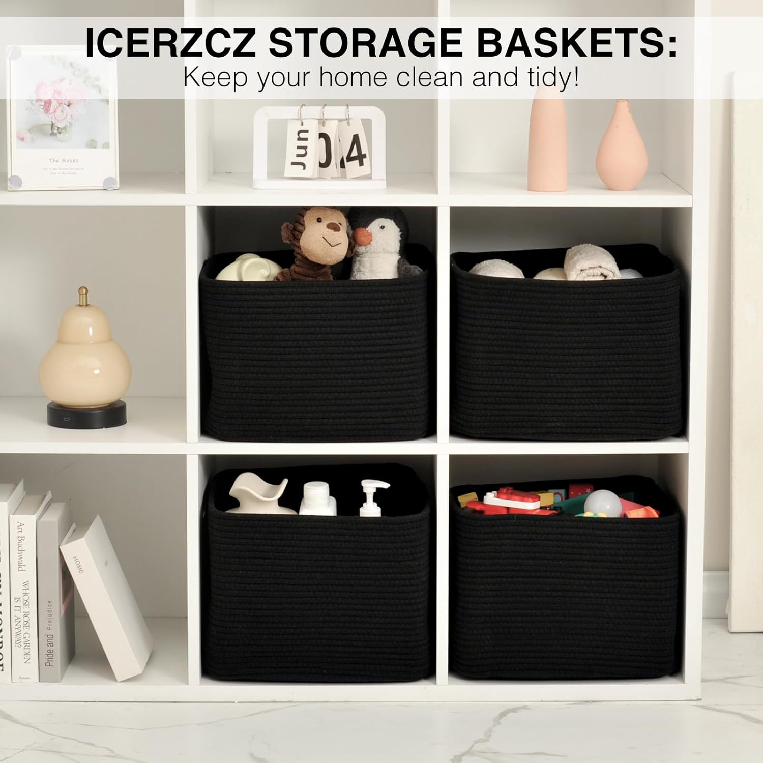 Storage Baskets for Organizing & Shelves, Woven Cotton Rope Organization Bins for Dog Toys