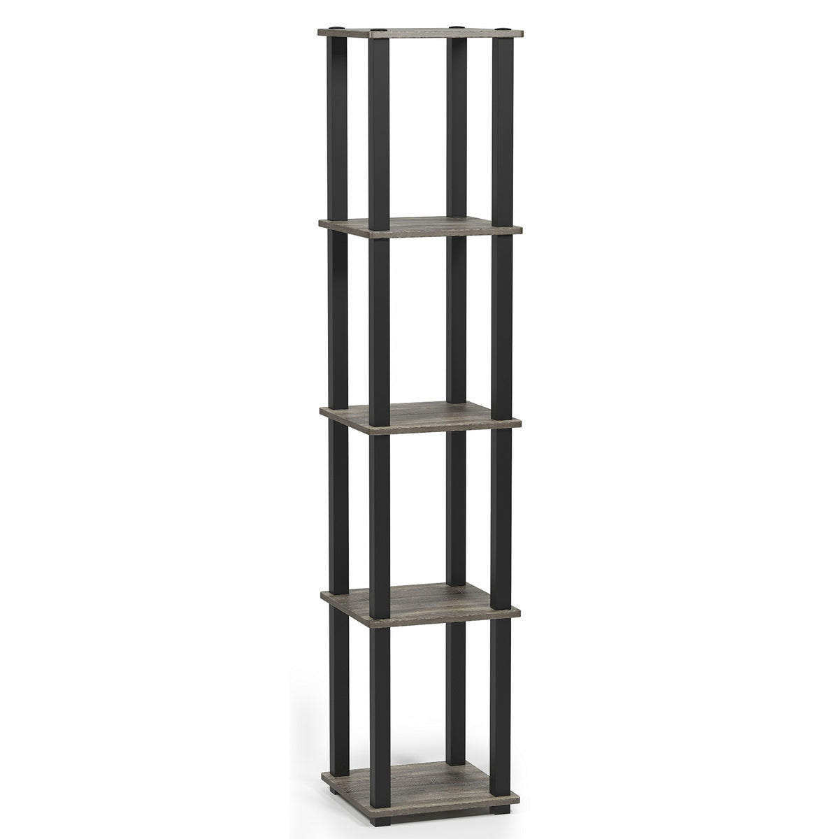 FURINNO Turn-S-Tube 5-Tier Corner Square Rack Display Shelf, French Oak Grey/Black