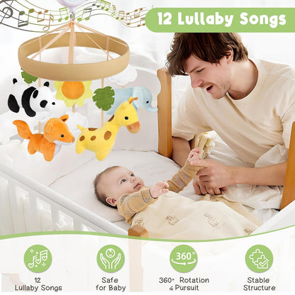 Animals Crib Mobile - Safari Baby Mobile for Crib with 12 Lullabies for Boys & Girls, Musical Baby