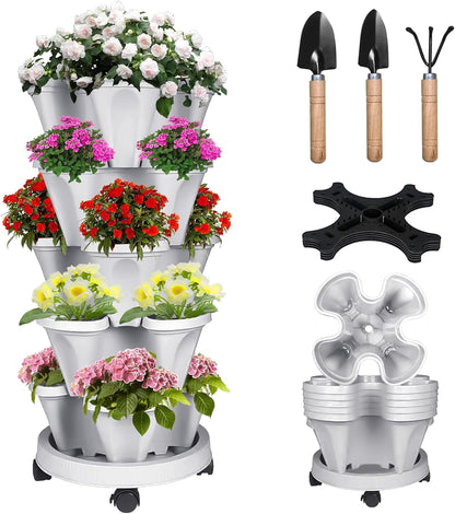 Vertical Strawberry Planter 5 Tier Stackable Tower Herb Planters-Stacking Garden Outdoor Planter