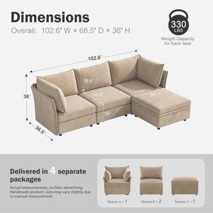 102.6" Modular Sectional Sofa, L Shaped Couch Set for Living Room, 3-Seater Comfy Cloud Couches