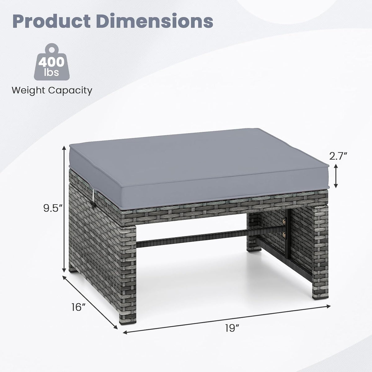 Tangkula 2 Pieces Patio PE Rattan Ottomans, Multipurpose Outdoor Footstool Footrest Additional