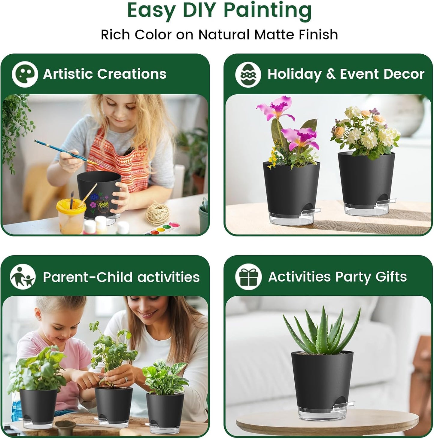 4 inch Self Watering Pots for Indoor Plants, 5 Pack Small Flower Plant Pots with Drainage Holes and