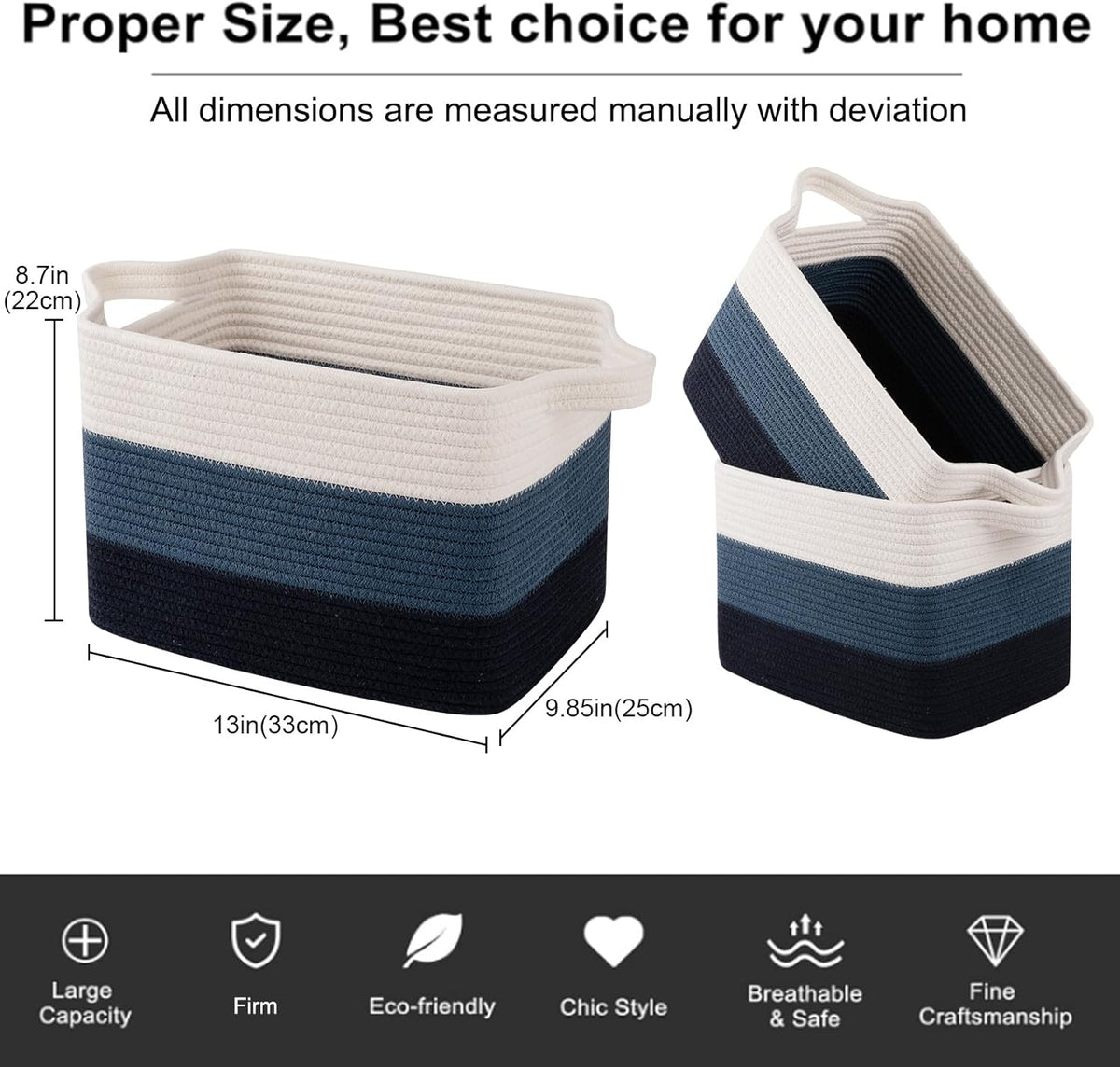 OIAHOMY Storage Basket, Woven Baskets for Storage, Cotton Rope Basket for toys,Towel Baskets for