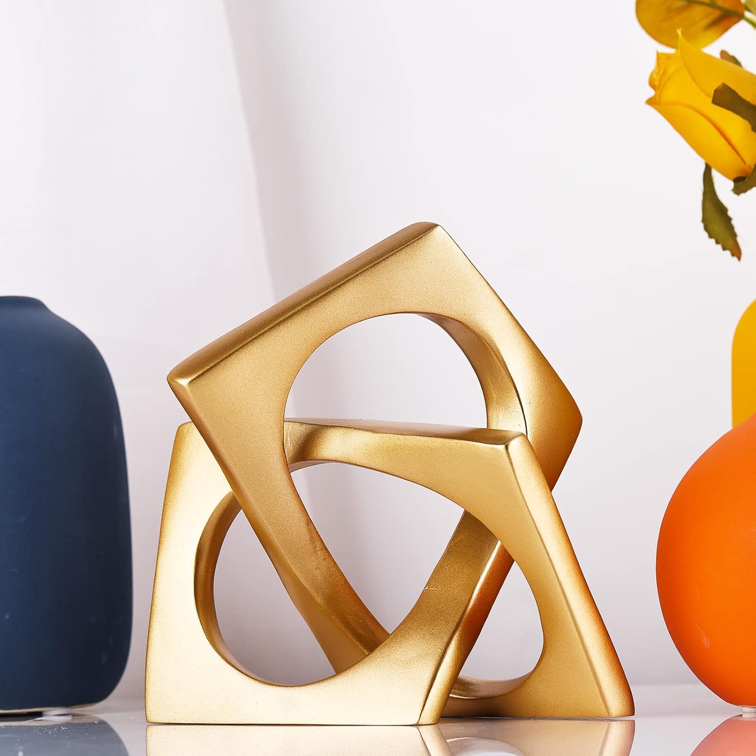 XMGZQ Gold Knot Statue for Coffee Table Centerpiece Decor,Modern Abstract Art Geometric Sculpture