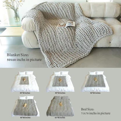 Maetoow Chenille Chunky Knit Blanket Throw （50×60 Inch）, Handmade Warm & Cozy Blanket Couch, Bed