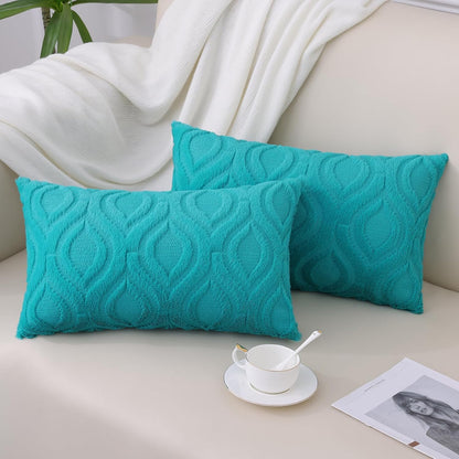 decorUhome Fall Throw Pillow Covers 12x20 Inch Set of 2, Soft Plush Decorative Faux Fur Turquoise