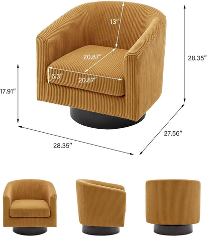 Swivel Barrel Accent Chair, Modern Round Corduroy Fabric Arm Chair for Living Room, Bedroom, Comfy