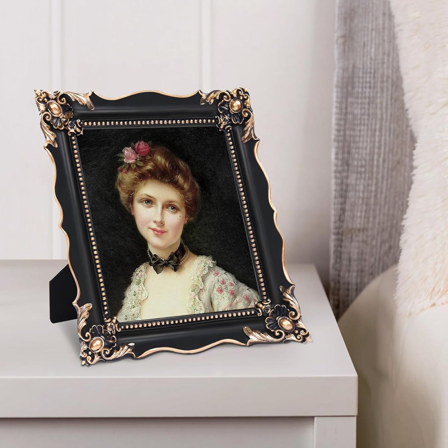 8x10 Vintage Picture Frame with Embossed Flower Design, Black Ornate Frame for 8x10 or 5x7 Pictures