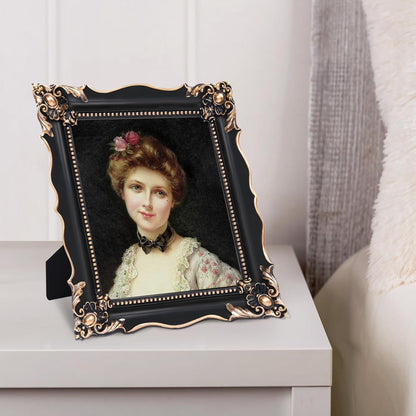 8x10 Vintage Picture Frame with Embossed Flower Design, Black Ornate Frame for 8x10 or 5x7 Pictures