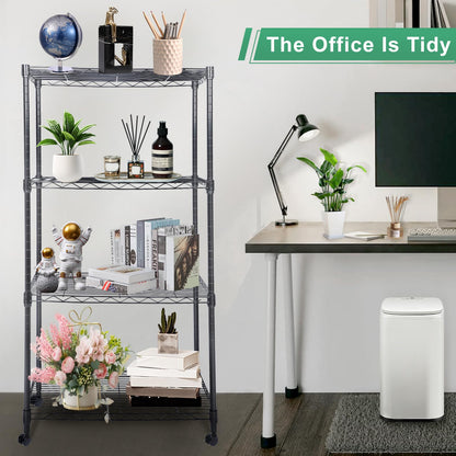 Whitmor 4 Tier Shelving Unit, Adjustable Storage Shelves with Wheels, Wire Shelving, 400 lbs
