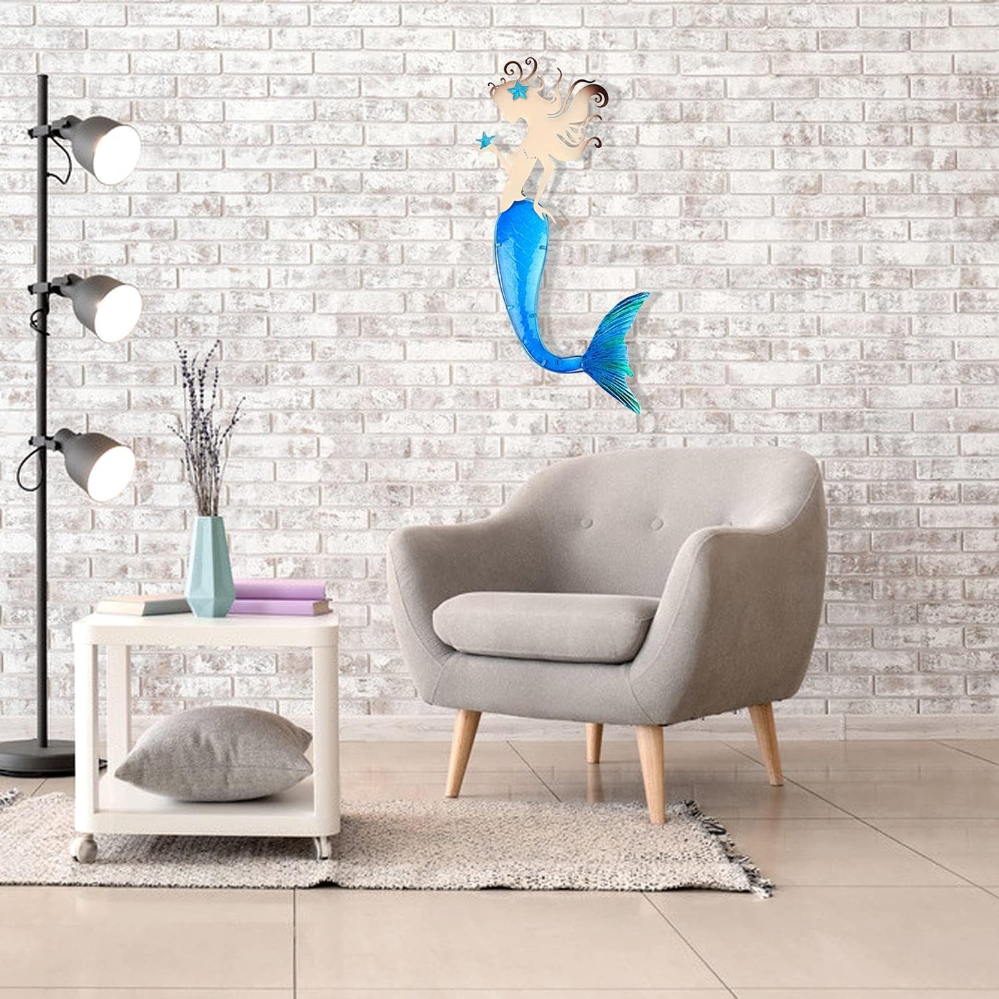 John's Studio Mermaid Wall Decor Outdoor Metal Fish Bathroom Hanging Art Glass Blue Ocean Theme