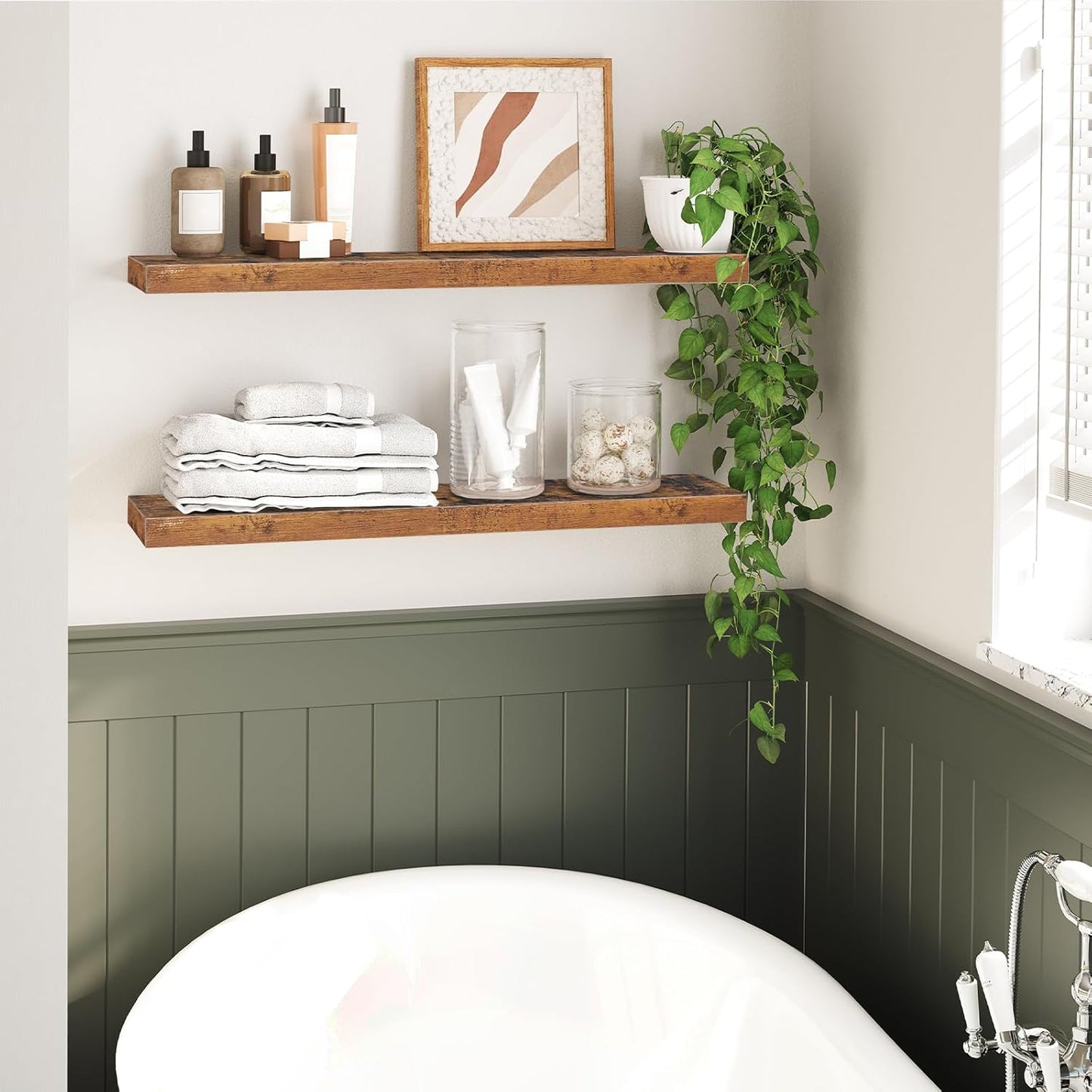 HOOBRO Floating Shelves for Wall, Wall Mounted Shelf Set of 2, 31.5" Hanging Shelf with Invisible