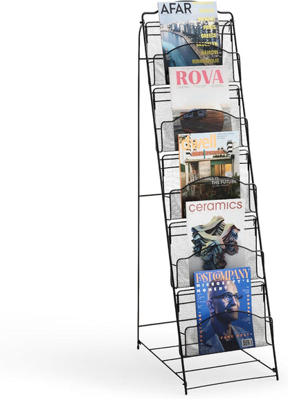 Safco Onyx Mesh Magazine Holder, Ladder Style Display Rack with 5 Pockets, Brochure Organizer