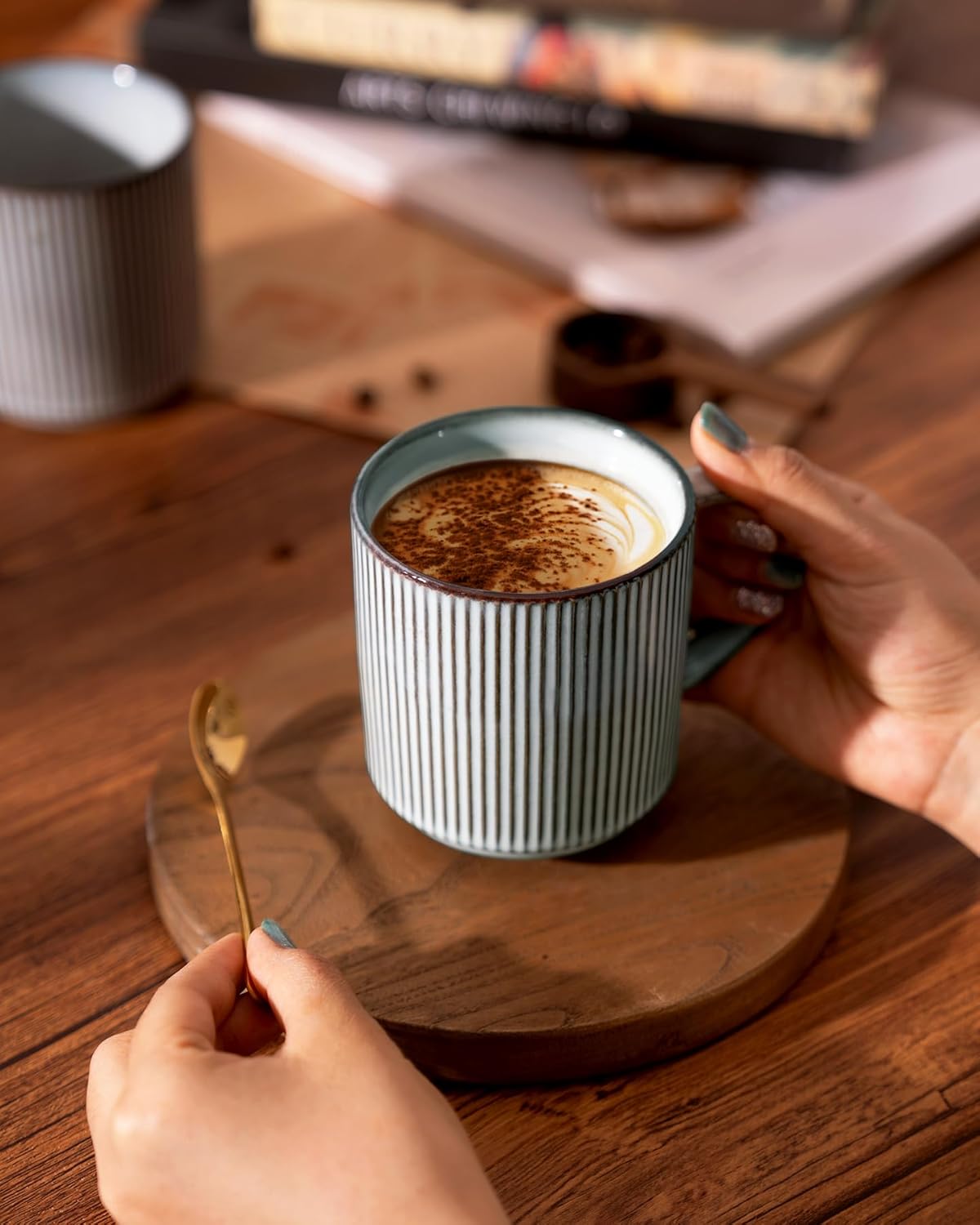 famiware Coffee Mug Set for 6, Star 12 oz Catering Mugs Cup Set with Handle for Coffee, Tea, Cocoa
