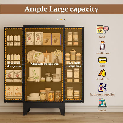 51" Metal Kitchen Pantry Cabinet, Storage Cabinets with 2 Door and 3 Adjustable Shelves, Black
