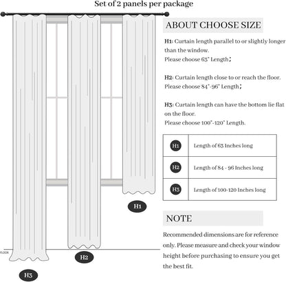 Solid White Linen Blackout Viral Curtains 96 Inches Long for Bedroom, Modern Pinch Pleated Boho