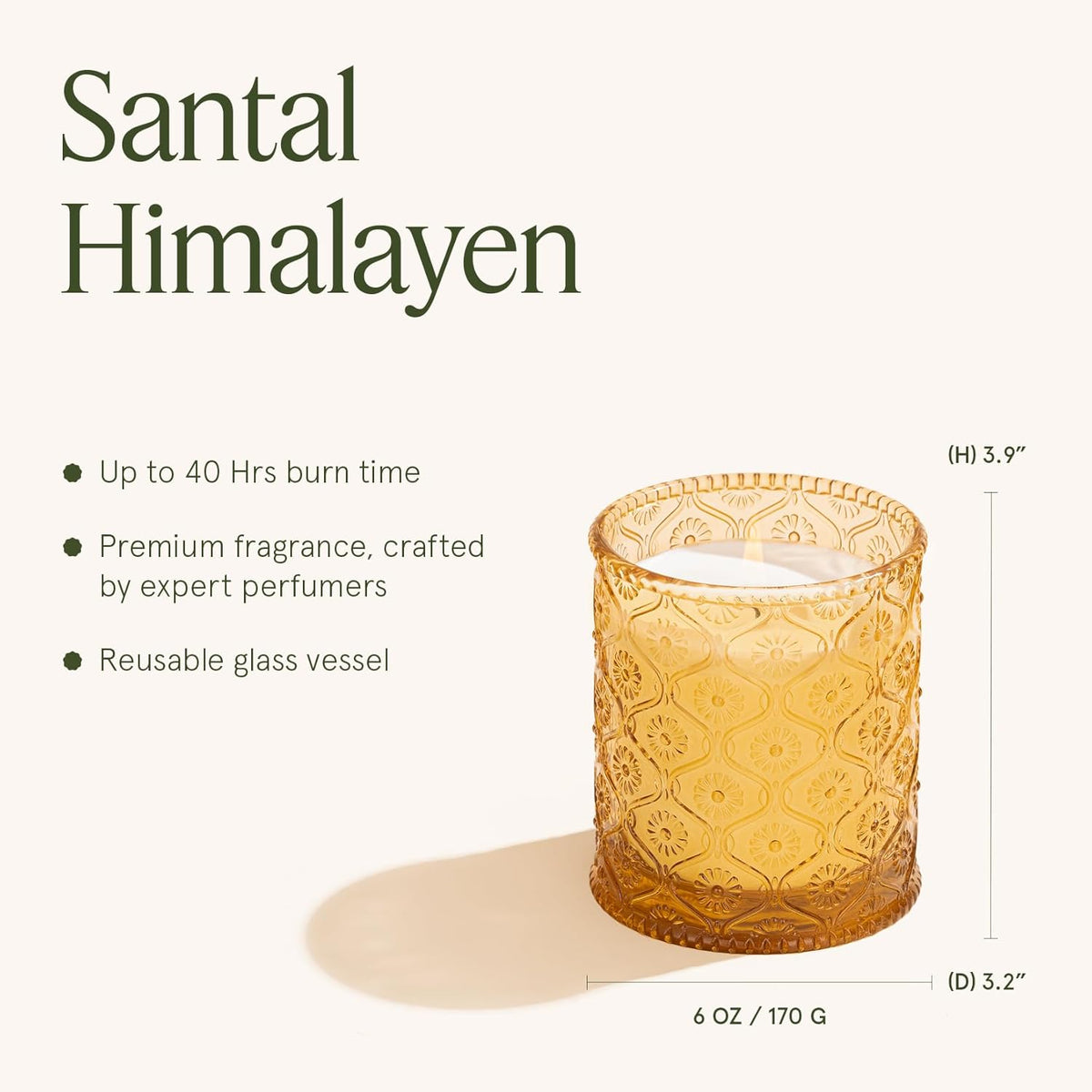LA JOLIE MUSE Amber and Sandalwood Scented Candle | Santal Himalayen Candle | 6oz Luxury Soy Candle