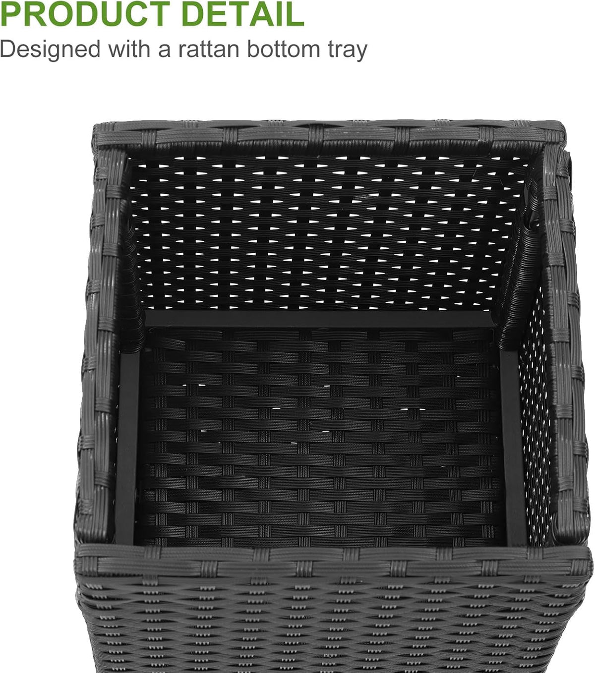 LEWIS&WAYNE Set of 2 Tall Planters for Outdoor Plants Handmade 24'' Wicker Tall Square Planter Box