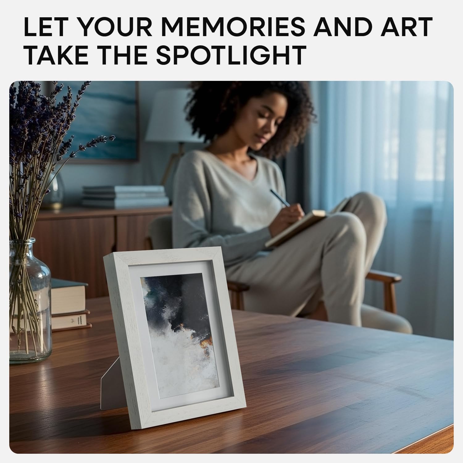 Homeforia White Picture Frames 4x6, High End Oak 4x6 Wooden Frame with Mat 3x5 Art, 4 x 6 White