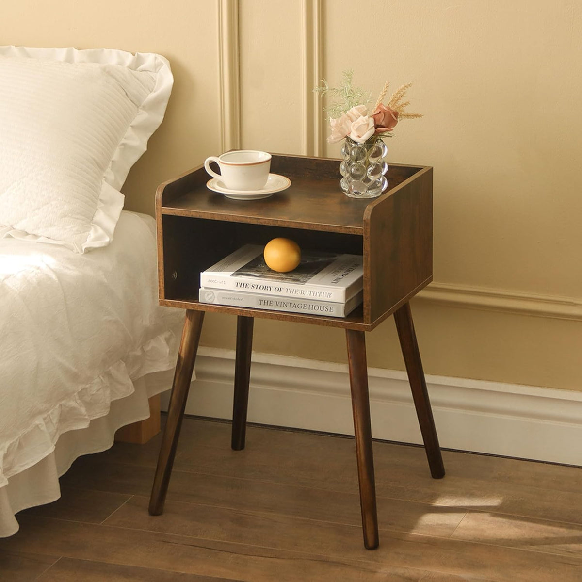 MaxSmeo Night Stand Set 2, Mid Century Modern Side Table Bedroom with Storage, Small End Bedside