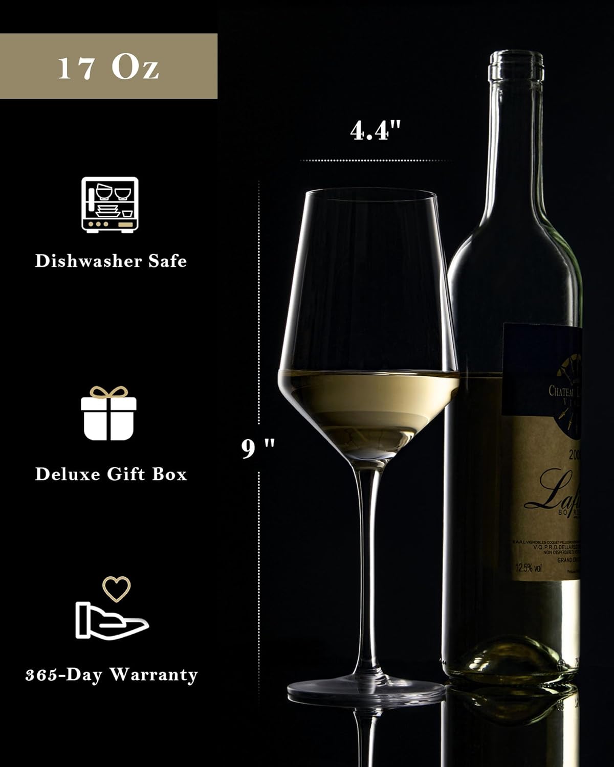 JBHO 17 oz Lead-Free Wine Glasses Set of 6, Hand Blown Durable Crystal Wine Glasses for Daily Use
