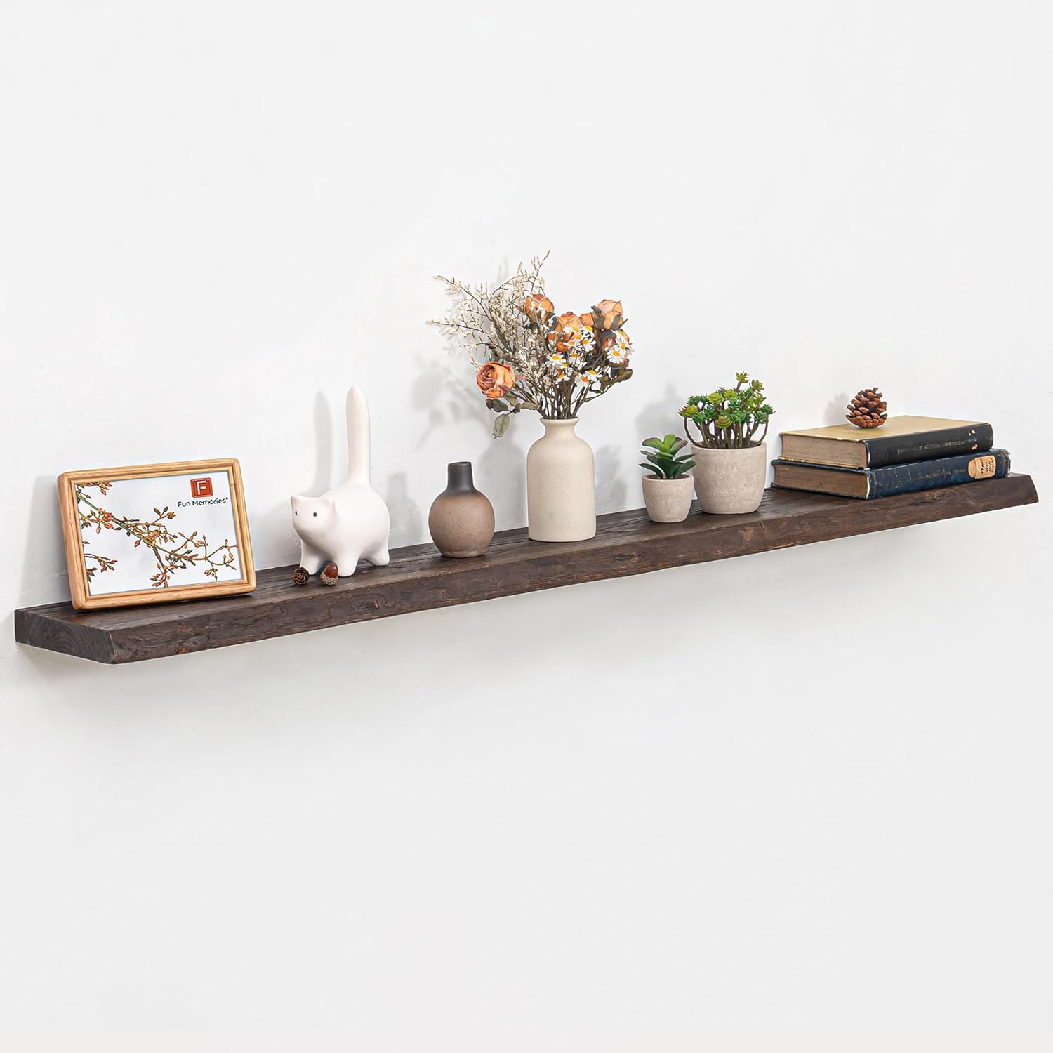 55 Inch Floating Shelves, Live Edge Elm Wood Floating Shelf for Wall, Wall-Mounted Display Shelves