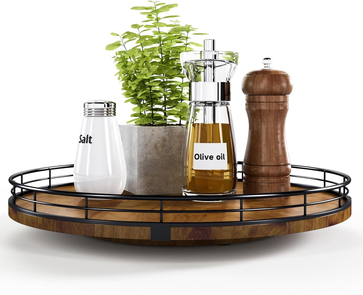 Farmhouse Oak 13" Lazy Susan Turntable Organizer for Cabinet, Round Wooden Lazy Susan Organization
