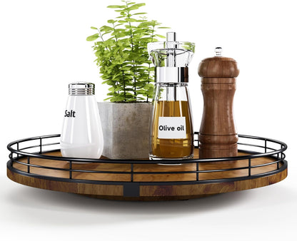 Farmhouse Oak 13" Lazy Susan Turntable Organizer for Cabinet, Round Wooden Lazy Susan Organization