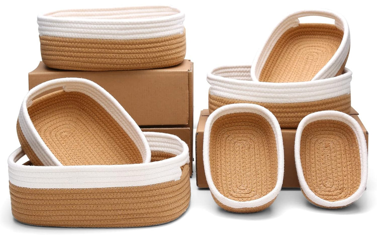 7 Piece Cotton Rope Woven Basket Set - Small Basket for Baby Nursery, Pets, Montessori, Dog & Cat