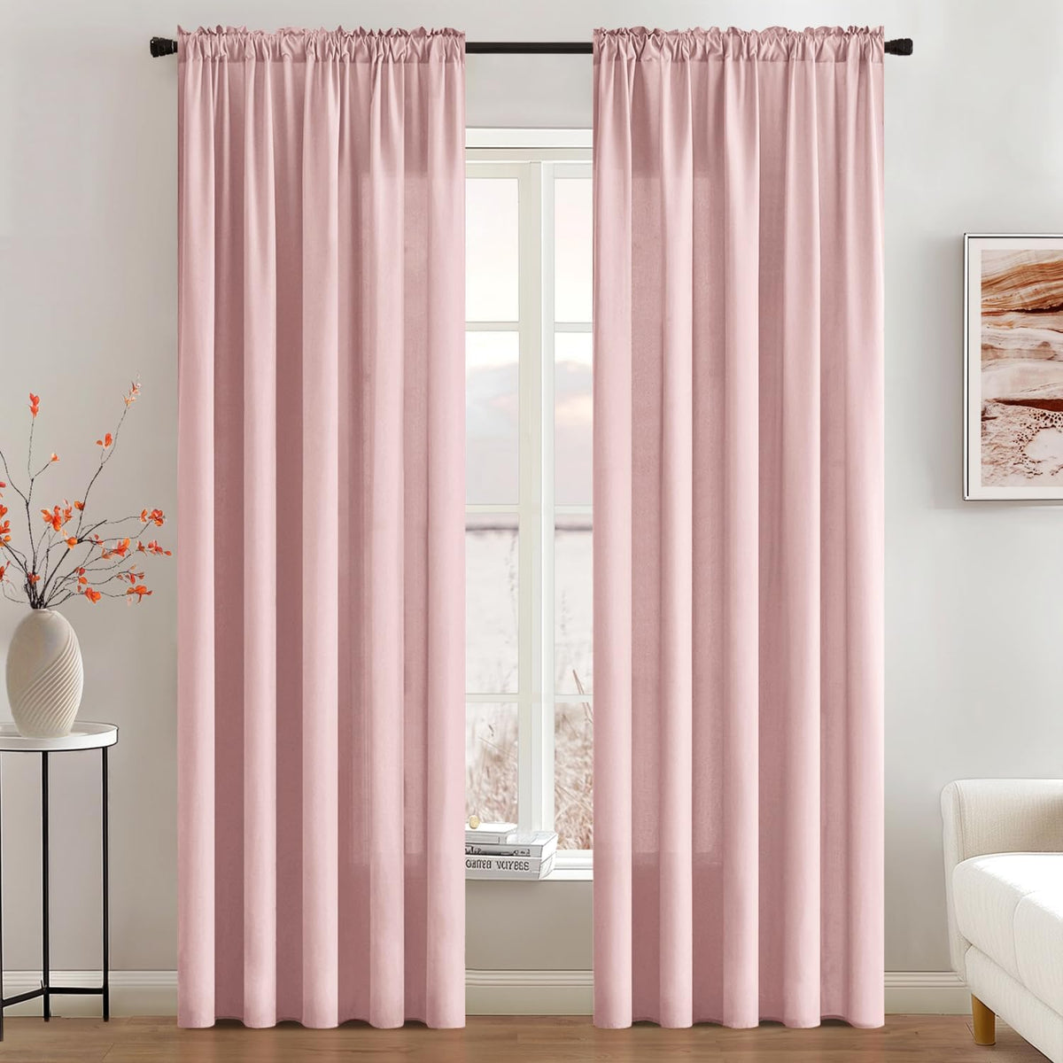 MIULEE Baby Pink Privacy Sheer Curtains That Let Light in 84 Inches Long Non-See-Through Semi Sheer